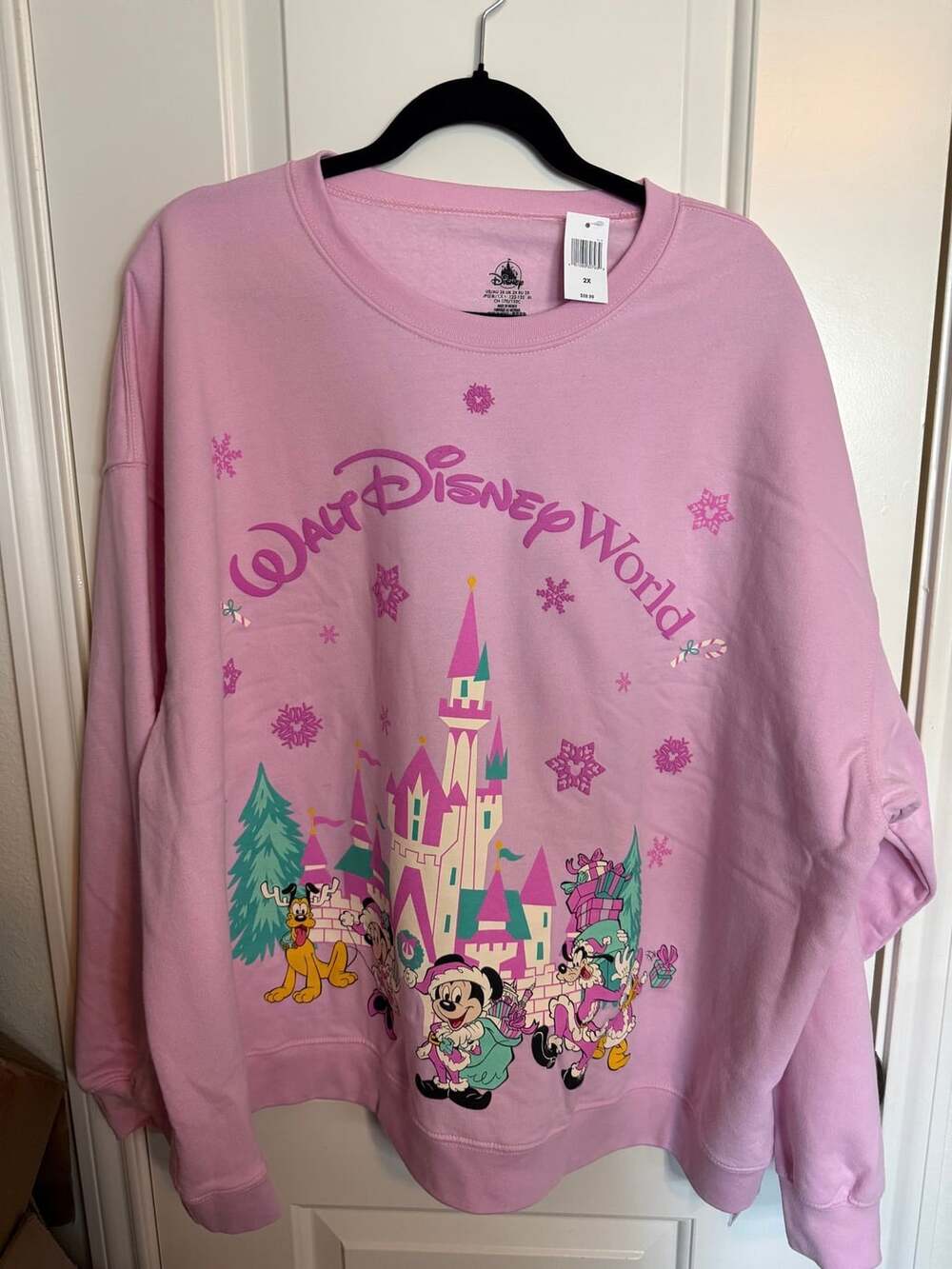 Disney Parks WDW Santa Mickey Mouse Friends Sweater 2X Pink Holiday